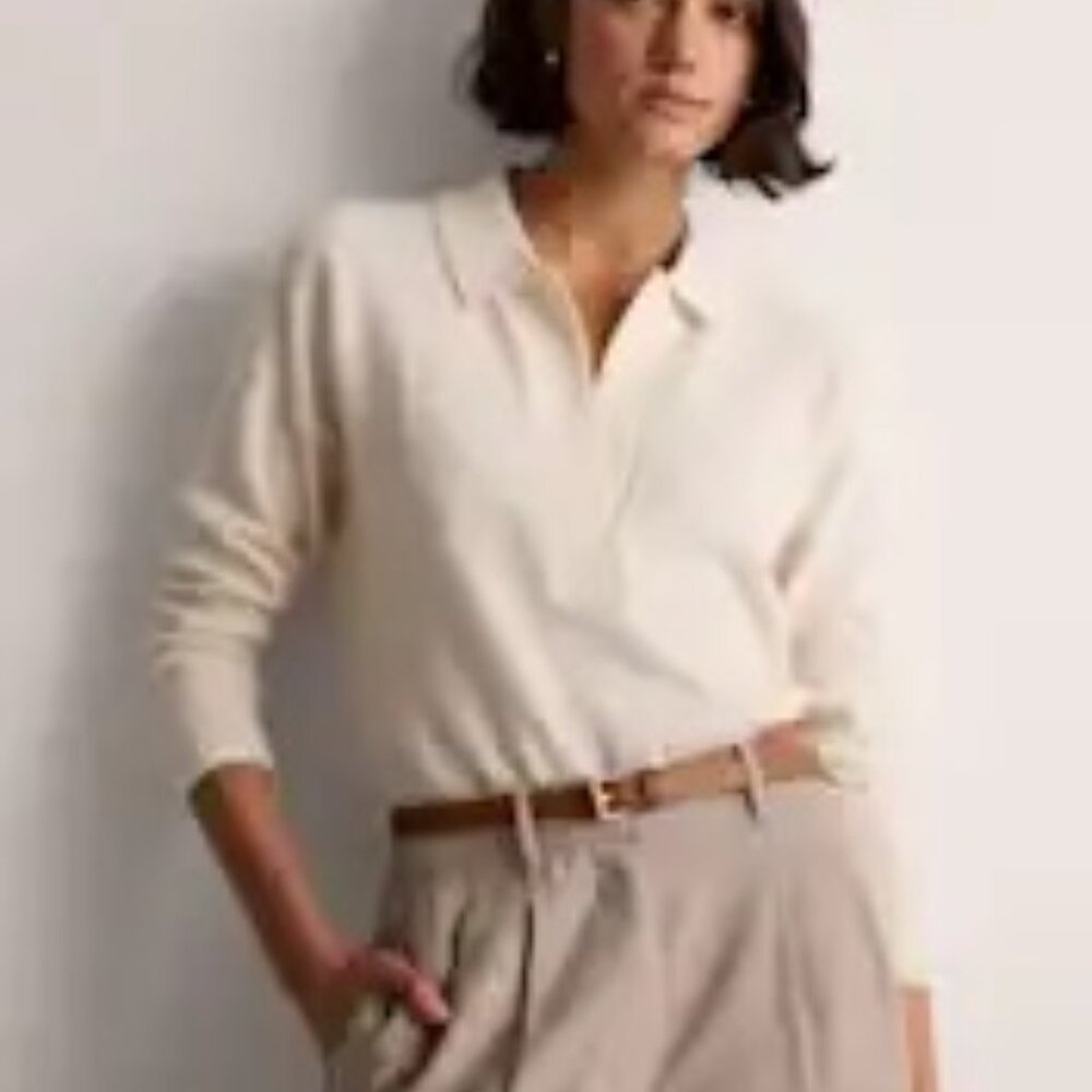 Quince Mongolian Cashmere Polo Sweater in Ivory (Size S)